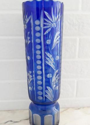 Ваза кристальная винтажная кобальт синий хрусталь гдр винтаж