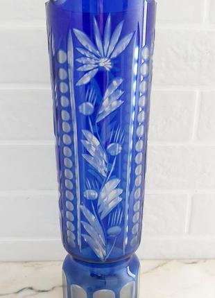 Ваза кристальная винтажная кобальт синий хрусталь гдр винтаж