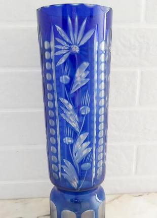 Ваза кристальная винтажная кобальт синий хрусталь гдр винтаж