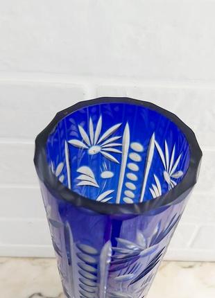 Ваза кристальная винтажная кобальт синий хрусталь гдр винтаж
