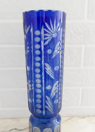 Ваза кристальная винтажная кобальт синий хрусталь гдр винтаж
