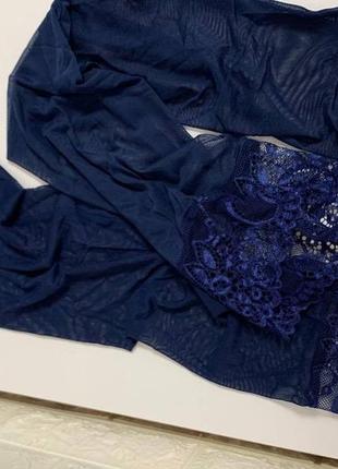 Комплект женского нижнего белья корсет с чулками синий3 фото