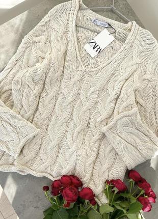 Zara шикарный свитер джемпер в косы2 фото