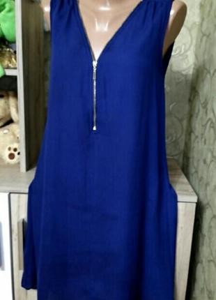 Короткое синее платье туника , удлиненная блуза змейка3 фото
