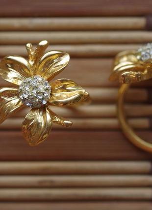 Кольцо цветок с кристаллами сваровски позолота 24 карата . индия размер 172 фото