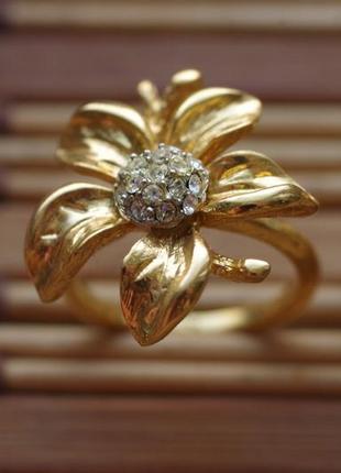 Кольцо цветок с кристаллами сваровски позолота 24 карата . индия размер 17