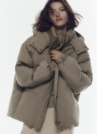 Zara стильная зимняя куртка в размере л водоотталкивающая ткань