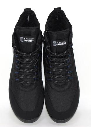 Теплые зимние мужские черные ботинки из плащевки с молнией на эко меху, мужская обувь на зиму7 фото