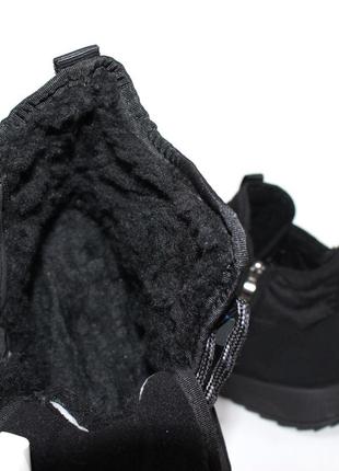 Теплые зимние мужские черные ботинки из плащевки с молнией на эко меху, мужская обувь на зиму3 фото