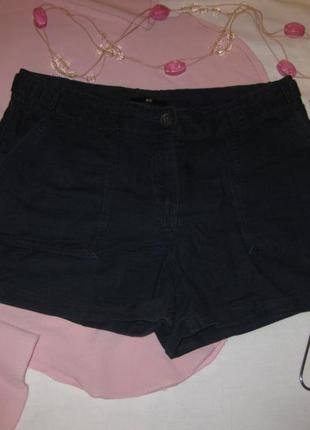Льон бавовна темно-темно-сині майже чорні шорти короткі h&m 34 км1827 два глибокі кармани по бокам