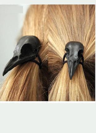 Крутая резинка для волос рок готика череп ворон птица хеллоуин1 фото