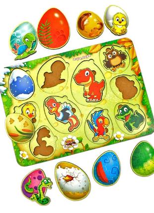 Игра пазл сортер вкладыш «кто в яйце?», деревянная игрушка, ань-янь, 32*23*1 см, от 3 лет, (псф040)