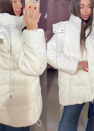 Курточка куртка хутро на синтепоні біла тепла пуховик молочна3 фото