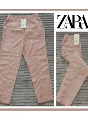 Брюки zara m-l летние легкие вискоза брюки розовые пудра женские