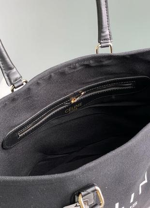 Чорні шопер мішок celine large shopper на кожний день довгі ручки плотний текстиль селін7 фото