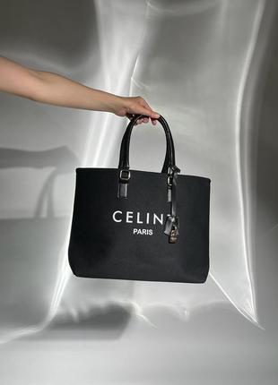 Чорні шопер мішок celine large shopper на кожний день довгі ручки плотний текстиль селін6 фото