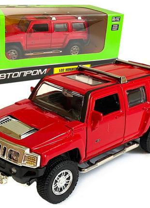 Машинка маталева дитяча hummer h3  «автопром» хамер h3, червона, світ, звук, відкр. двері, баг., 15*6*6 см (68321)