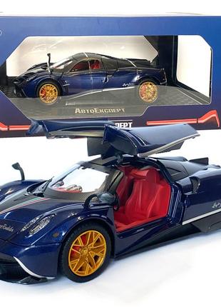 Машинка металлическая игрушечная pagani huayra roadster, авто эксперт, 1:24, синяя, свет, звук, инерция, откр.