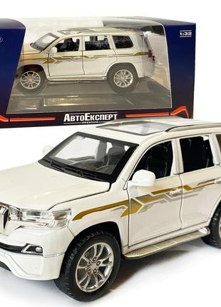 Машинка металева дитяча toyota land cruiser prado cz10, тойота прадо, біла, автоексперт, 1:32, звук, світло, інерція,