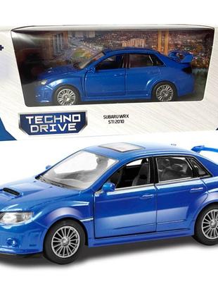 Игрушечная машинка металлическая subaru wrx sti, субару, синий, откр двери, инерция, 5*12*4см (250334u)