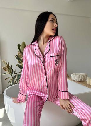 Ніжна рожева піжама 🌸 рожева піжама в полосочку 💗 жіноча піжама 🌸