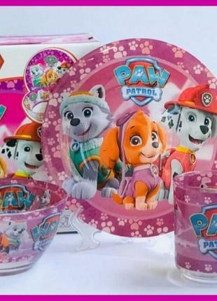 Дитячий набір посуду "щенячий патруль рожевий"