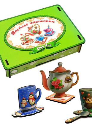 Гра сортер пазл «веселе чаювання», дерев'яна іграшка, ань-янь, 23 * 16 * 5 см, від 3 років, (псд191)