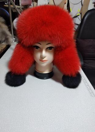 Шапка з песця хутряна вушанка красна