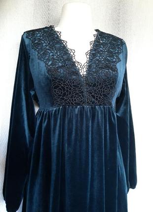 Шикарное длинное велюровое платье с кружевом, женское нарядное блестящее новогоднее платье.