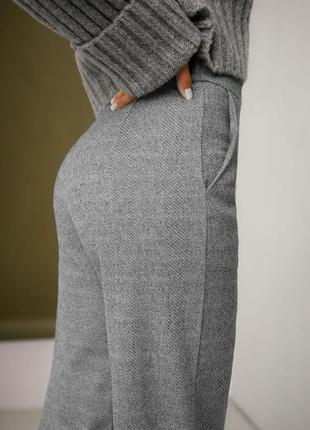 Брюки женские шерстяные широкие теплые женские штаны трикотажные удлиненные брюки палаццо с карманами5 фото