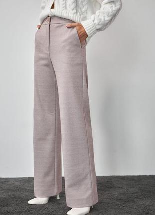 Брюки женские шерстяные широкие теплые женские штаны трикотажные удлиненные брюки палаццо с карманами10 фото