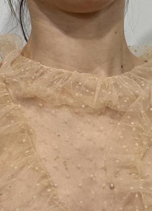 Zara прозрачная блуза сетка в горошек с рюшами4 фото