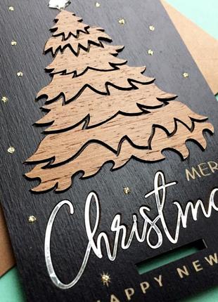 3д деревянная черная деревянная новогодняя открытка с рождественской елкой ручной работы