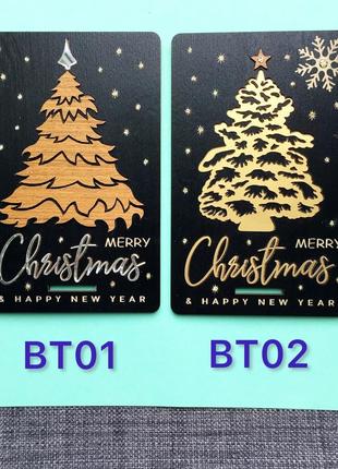 3д деревянная черная деревянная новогодняя открытка с рождественской елкой ручной работы