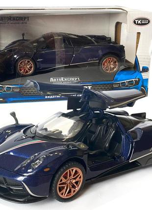 Машинка металлическая игрушечная pagani huayra, авто эксперт, синий, свет, звук, инерция, откр. двери,