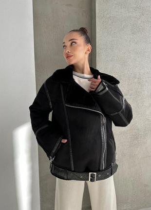 Дубленка авиатор zara эко замш черный s, m, l