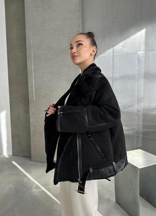 Дубленка авиатор zara эко замш черный s, m, l