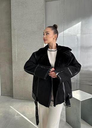 Дубленка авиатор zara эко замш черный s, m, l