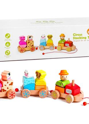 Деревянная игрушка цирковой поезд "circus stacking train" каталка, пазл, в коробке (c52573)