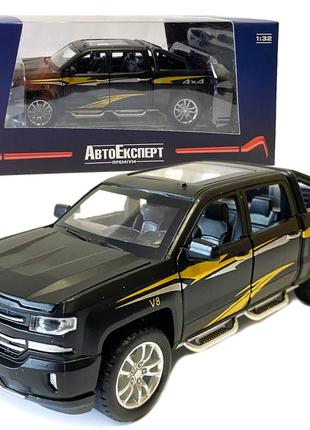 Машинка металева дитяча chevrolet v8 шевроле, чорний, автоексперт, 1:32, світло, інерція, відкриваються двері, багажник, капот,