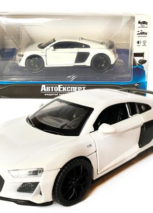 Іграшкова машинка металева audi r8 v10 performance, ауді, біла, звук, світло, інерція, відкр двері, багажник, капот, автоексперт,