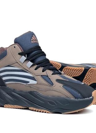 Adidas yeezy boost 700 кроссовки женские кожаные зимние с мехом отличное качество замшевые ботинки сапоги теплые высокие коричневые