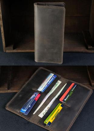 Кожаный кошелек из натуральной винтажной кожи на 8 карт шоколадного цвета