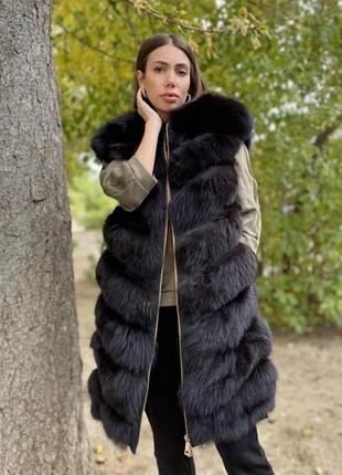 Роскошный жилет из меха песца «паркет»