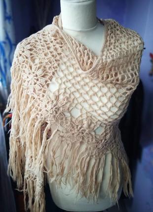 Шарф шаль косынка сетка шерсть хендмейд винтаж