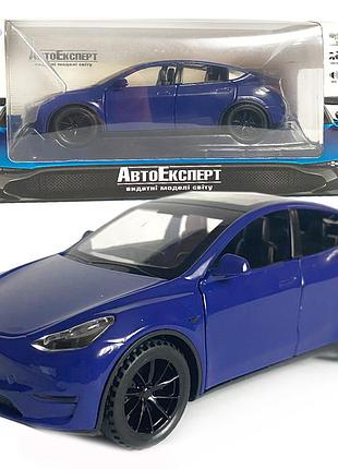 Іграшкова машинка металева tesla y, тесла, синя, звук, світло, інерція, откр двері, багажник, капот, автоексперт, 1:32, 14,5*6*6см