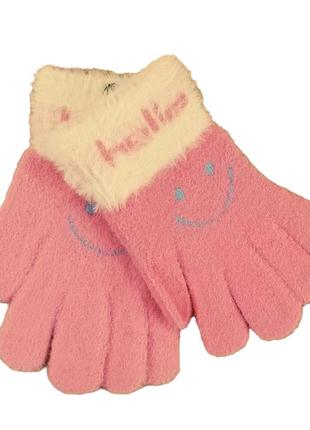 Перчатки детские альпака hello smile 3-5 лет осень-зима розовый6 фото