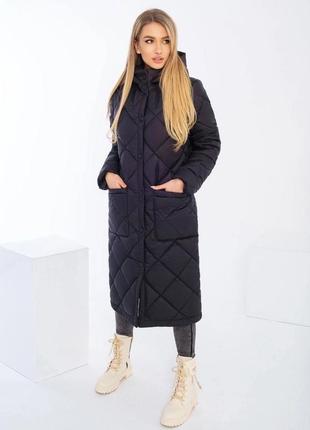 Пальто жіноче стьобане  зима беж та чорний колір