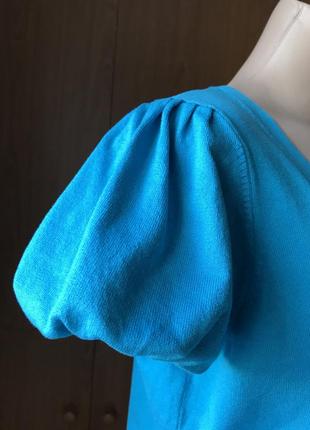 Шёлковый кардиган с коротким рукавом,, пуговицы под перламутр, кофточка, вязаная блузка, бирюзовый цвет, рукав- фонарик, премиум бренд inc2 фото