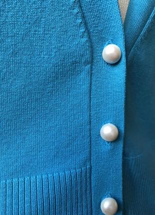 Шёлковый кардиган с коротким рукавом,, пуговицы под перламутр, кофточка, вязаная блузка, бирюзовый цвет, рукав- фонарик, премиум бренд inc4 фото